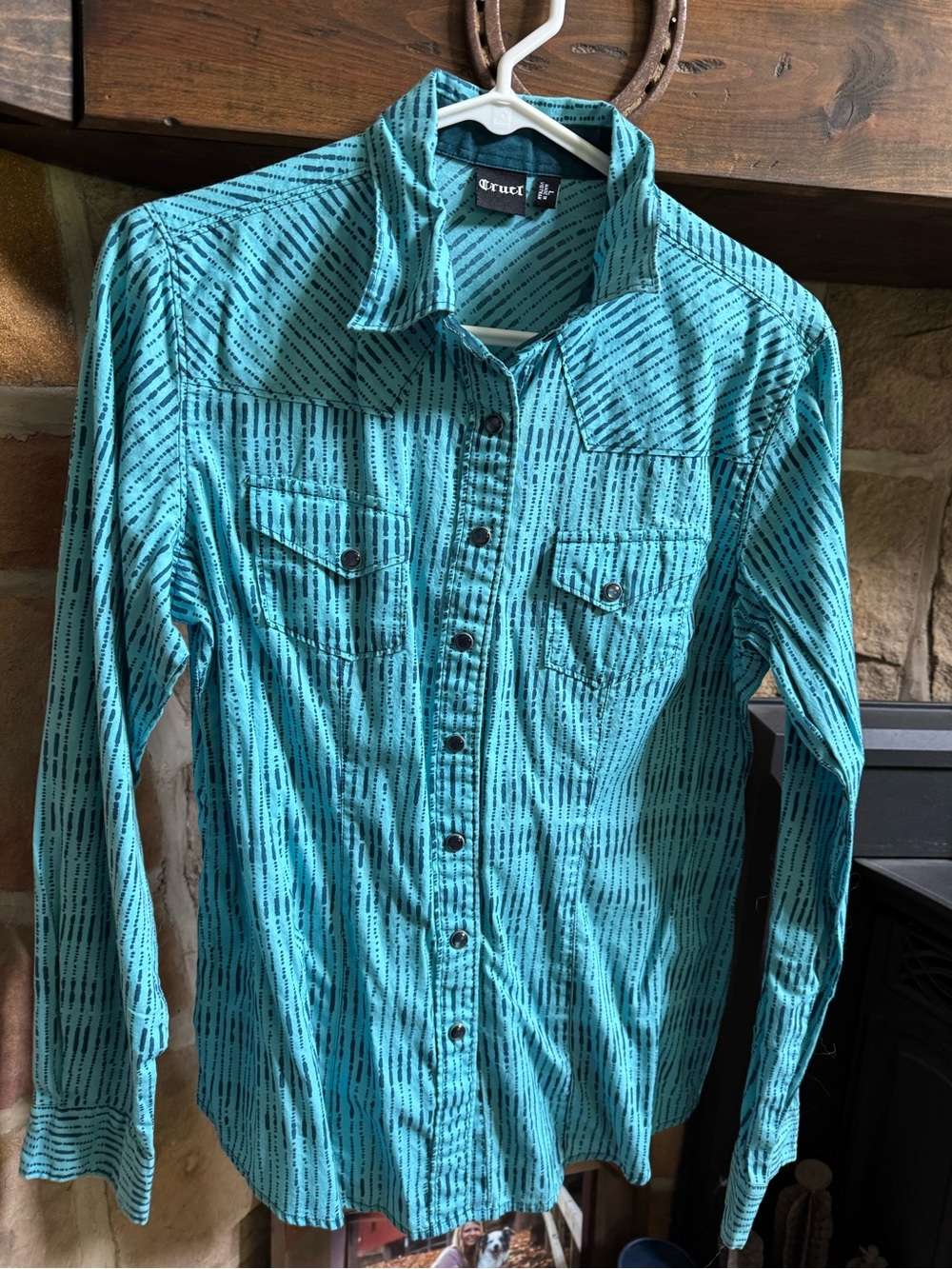 Cruel Girl Teal & Dark Teal Patterned Western Shirt